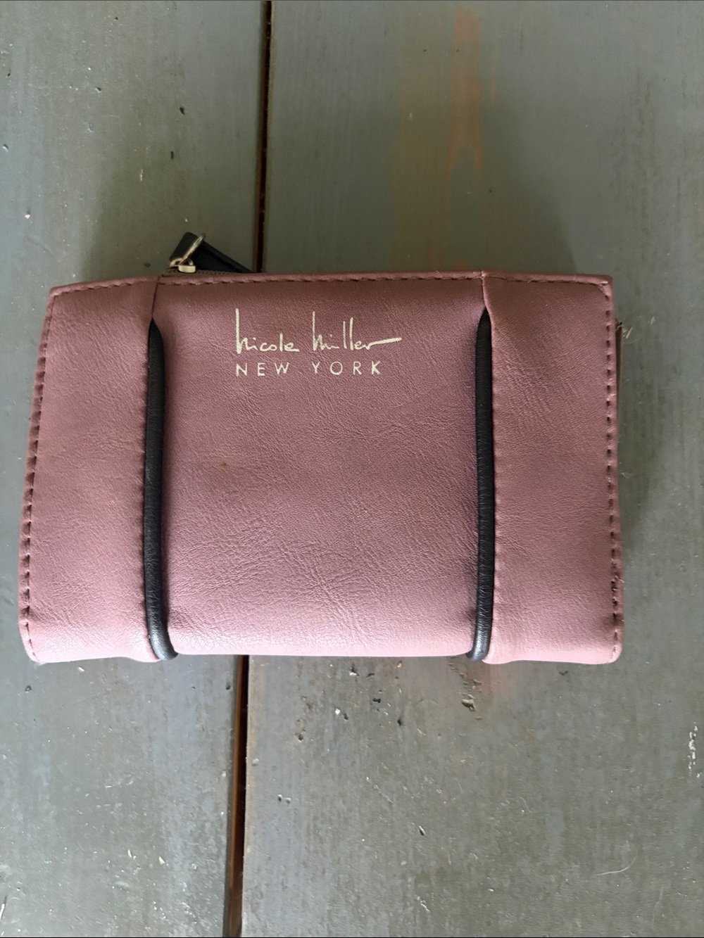 Nicole Miller Mauve Pink Compact Wallet with Black Trim